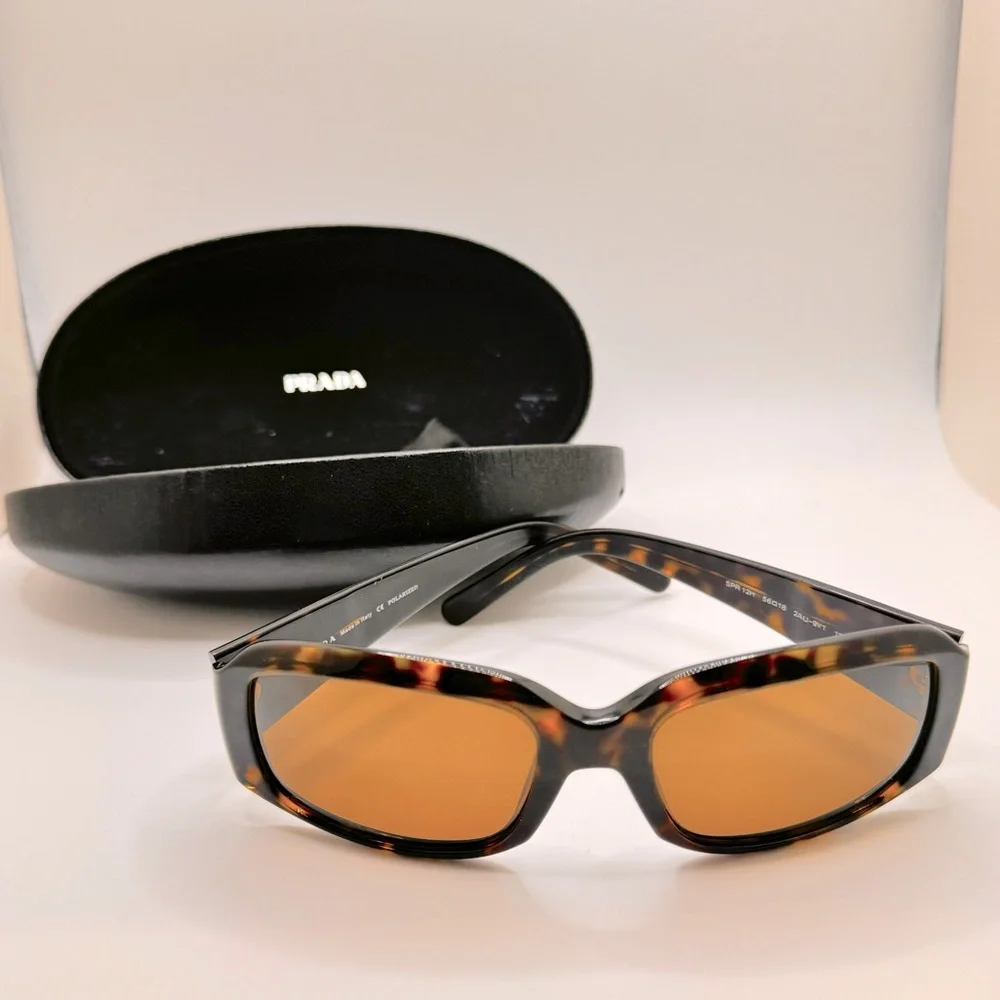 Prada Havana Brown Tortoise Shell Polarized Sunglasses with gold lenses - EUC - Picture 3 of 10